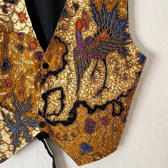 Vintage Bali Chic Beaded Batik Vest Medium Indonesian Top Embellished Boho Artsy - Picture 3 of 7
